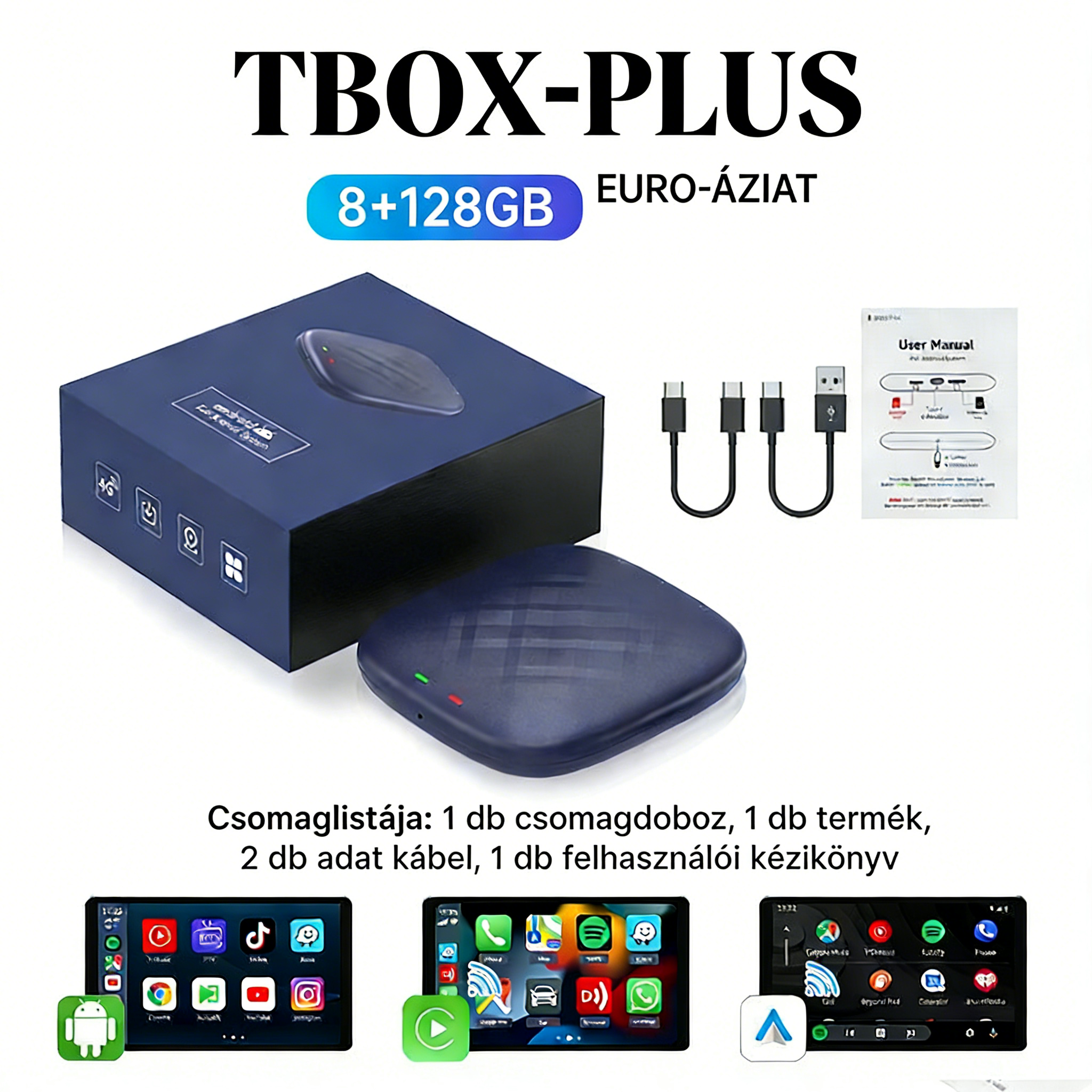 Carlinkit CARPLAY AI BOX 2026, 8G/128G, Vezeték nélküli kapcsolat, Kompatibil az Apple CarPlay és Android Auto rendszerrel, Támogatja a SIM és TF kártyát