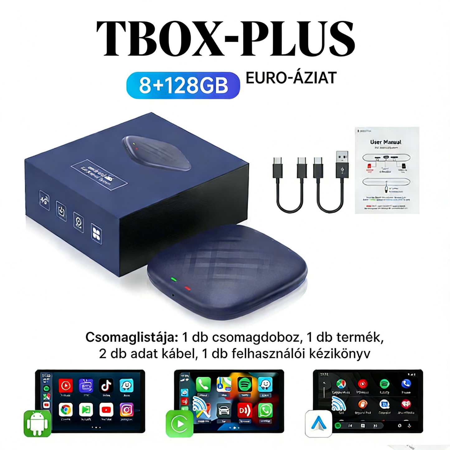 Carlinkit CARPLAY AI BOX 2026, 8G/128G, Vezeték nélküli kapcsolat, Kompatibil az Apple CarPlay és Android Auto rendszerrel, Támogatja a SIM és TF kártyát