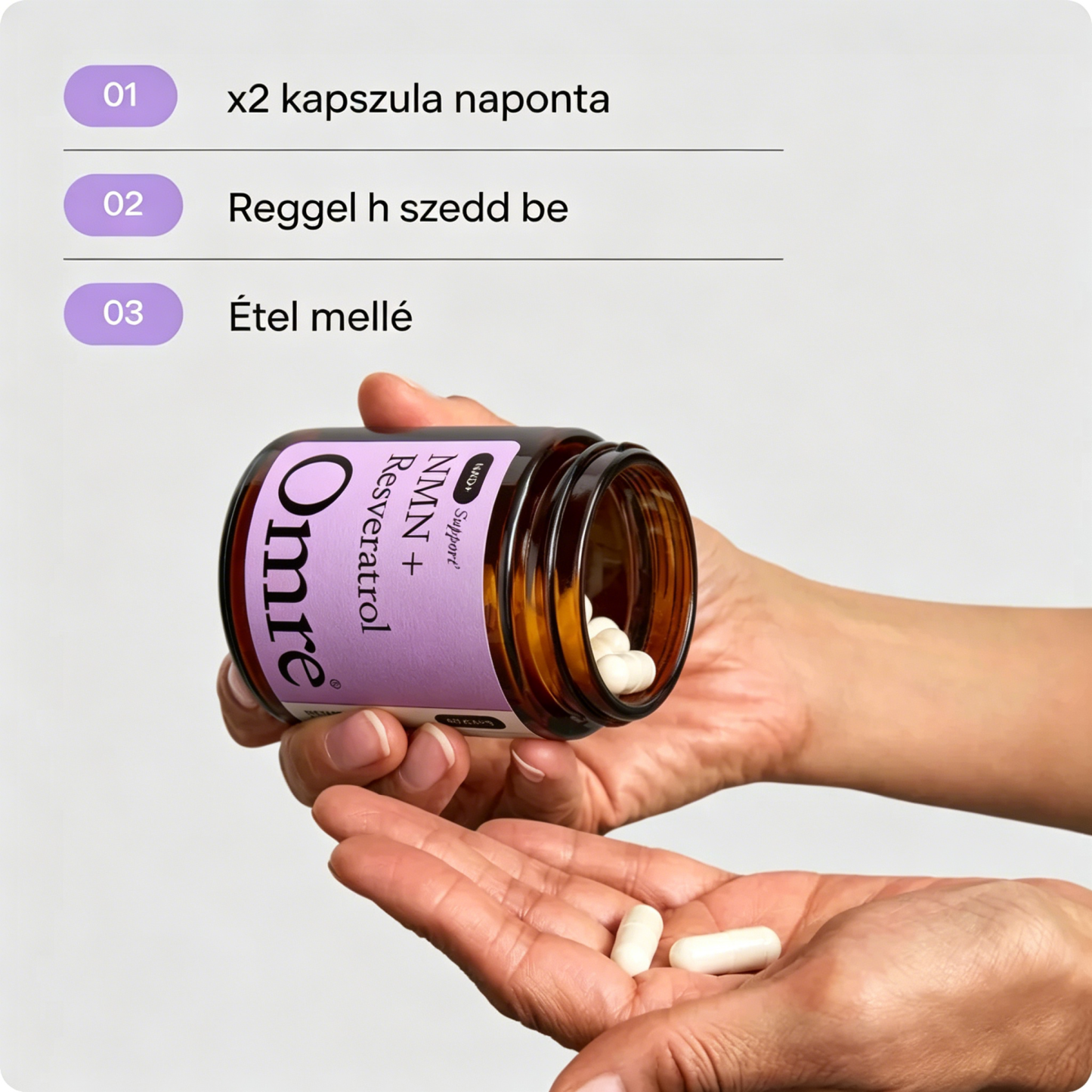 NMN + Resveratrol MD által kifejlesztett sejtszintű NAD+ fokozó ultratiszta NMN-nel és resveratrolral, kutatásokkal alátámasztott dózisokban.