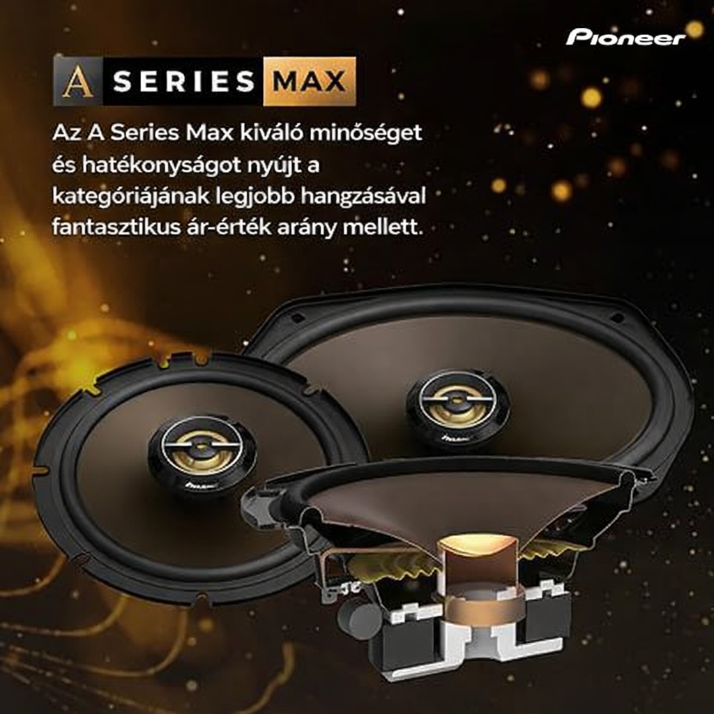 PIONEER A-sorozatú 6,5”-os 2-utas hangszórók (párban), kiegyensúlyozott hangzás + sima magas hangok, fokozott basszus, ideális gyári frissítés, mellékelt telepítési adapterek