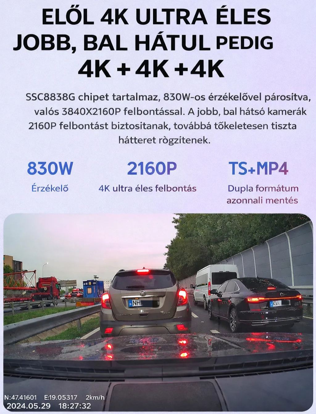 360°-os panoráma autós kamera 4 lencsével, új modell, vezeték nélküli parkolásfigyelés, 24 órás őr üzemmód, nagy felbontású 4K infravörös éjjellátó