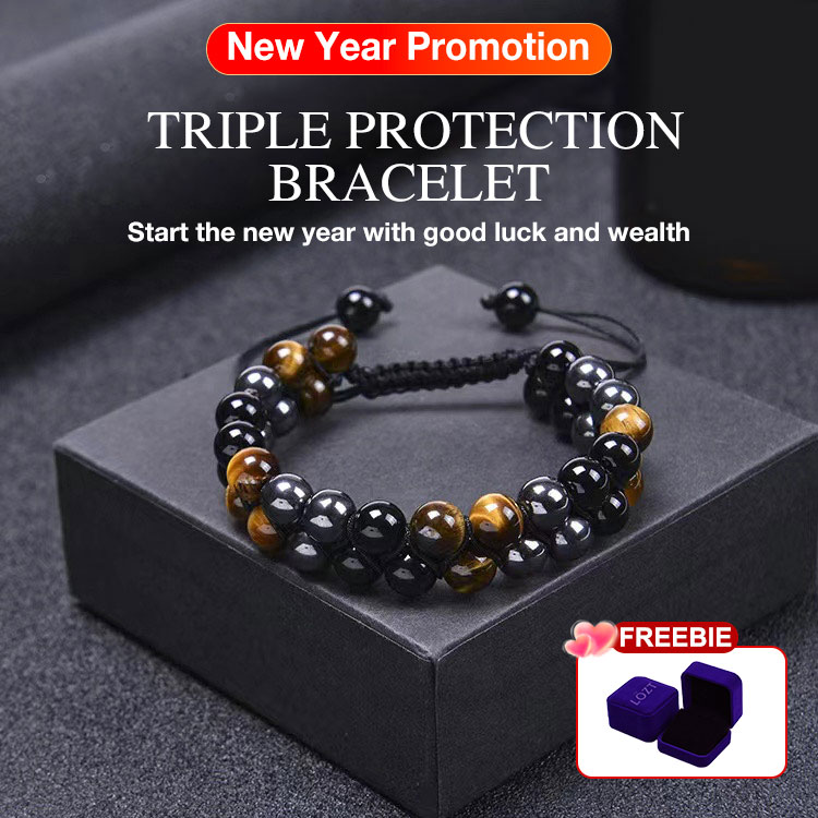 (🎁2024 New Year Hot Sale🎁)Triple Protection Bracelet-Genuine Tigers Eye Agate and Black gallstone-The Perfect Gift