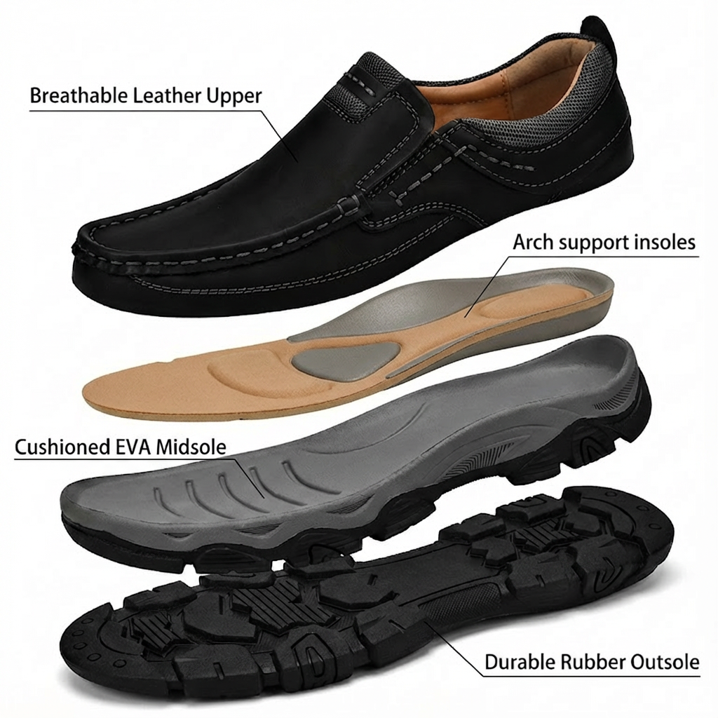 ⏰Promotion 50% OFF - Men's Orthopedic Walking Shoes | Genuine Leather Slip On Loafers