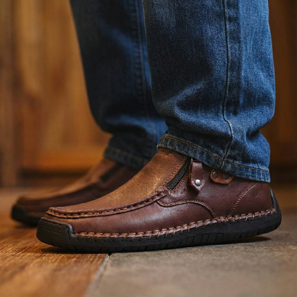 ⏰Promotion 50% OFF -Men's wide-toe leather zipper one-piece slip-on loafers