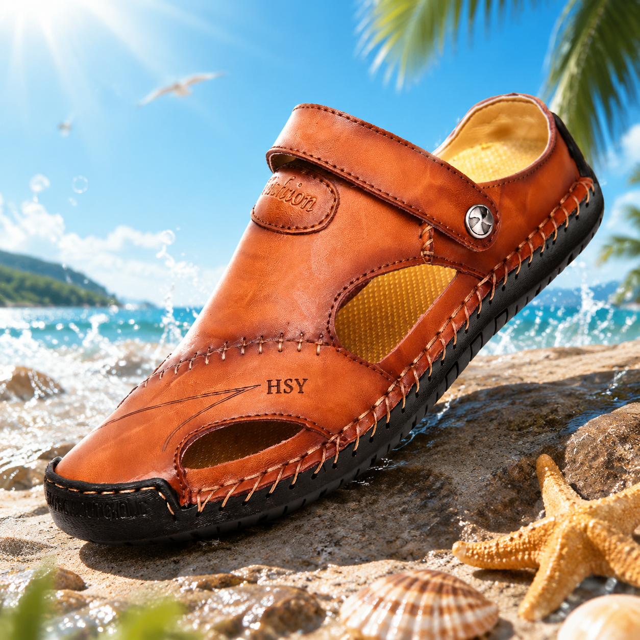 Mens Casual Comfy Soft Sole Non-Slip Closed Toe Leather Sandals