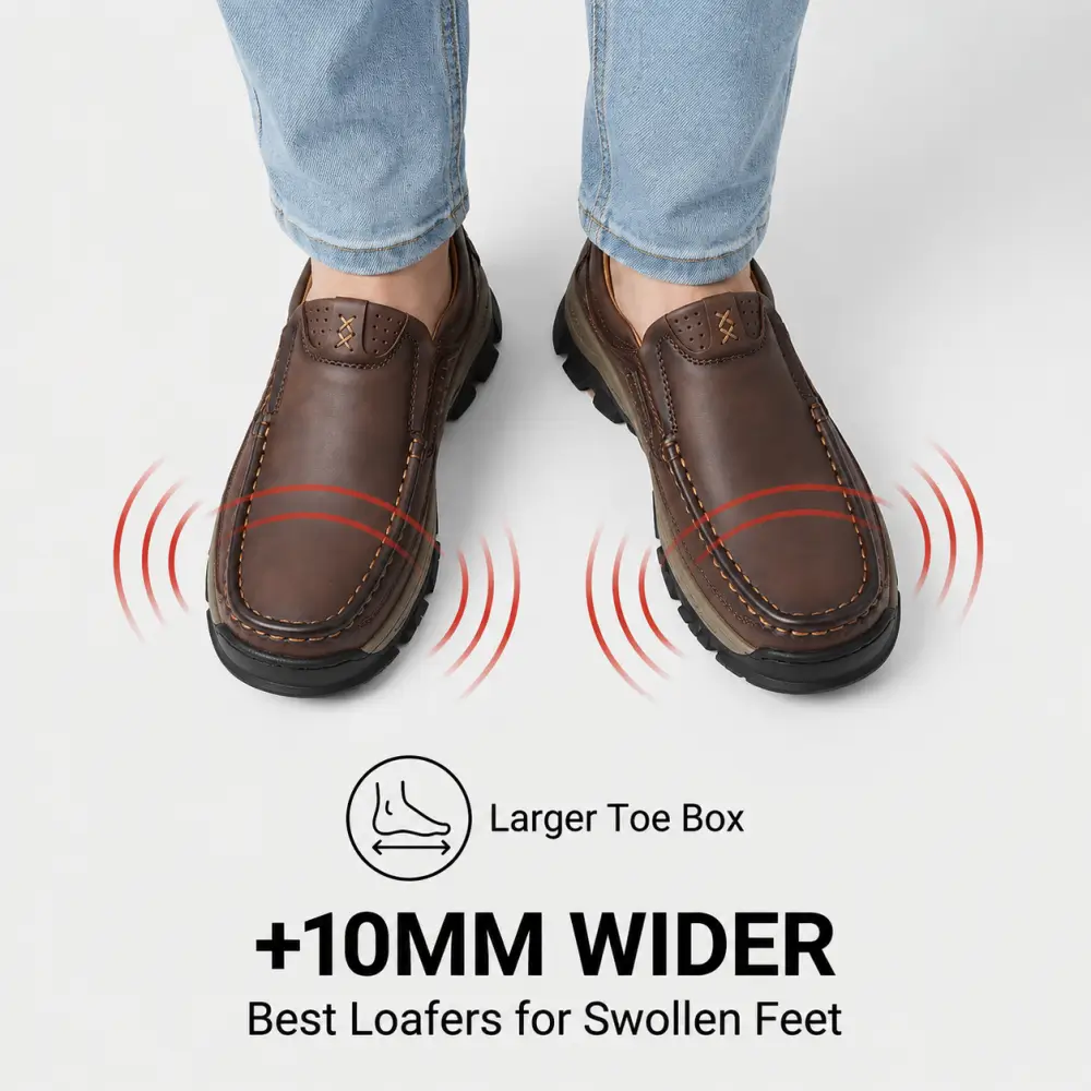 ⏰Promotion 50% OFF - Men's Hands Free Slip On Genuine Leather Orthopedic Walking Shoes – Arch Support & Wide Toe Box
