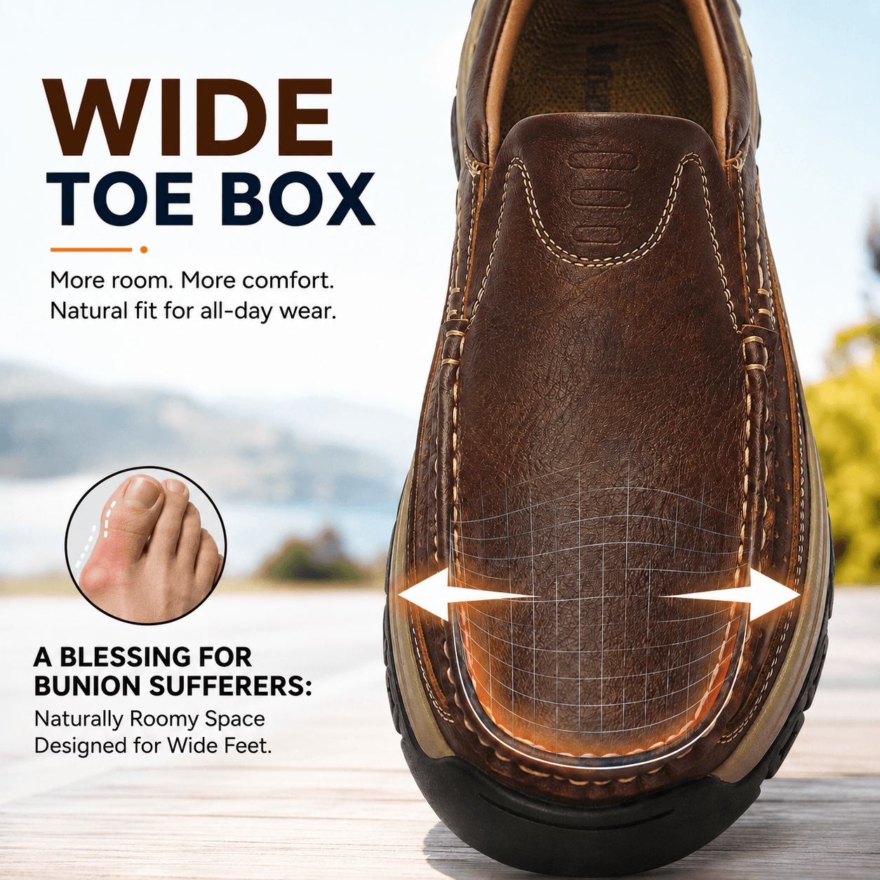 Orthopedic Walk-All-Day Loafers: Wide Toe Box & Premium Arch Support - Men's Leather Casual Shoes
