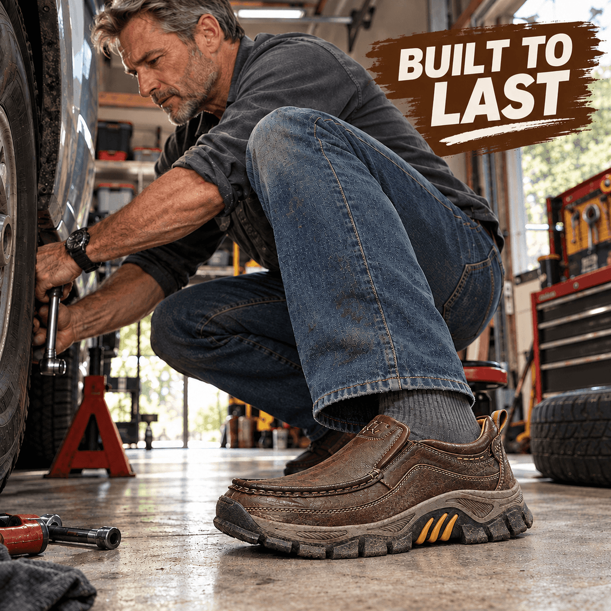 Men’s Leather Slip-On Walking Shoes – Classic Style, All-Day Comfort & Rugged Grip
