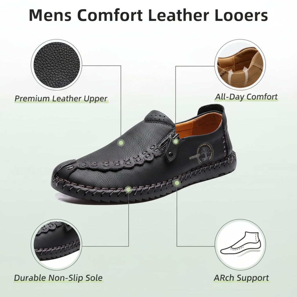 🔥Hot Sale🎁--40% OFF 🎉 Men Hand Stitching Vintage Casual Comfy Soft Sole Zipper Slip On Leather Loafers