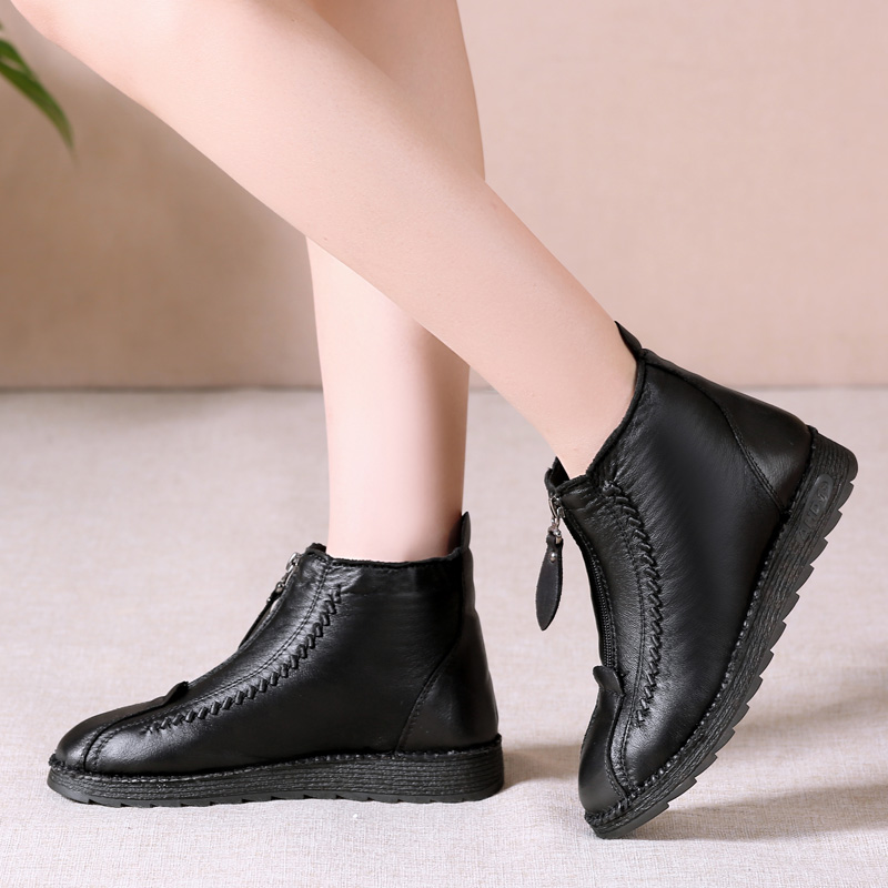 Women's Genuine Leather Waterproof Non-Slip Fur Lined Ankle Boots