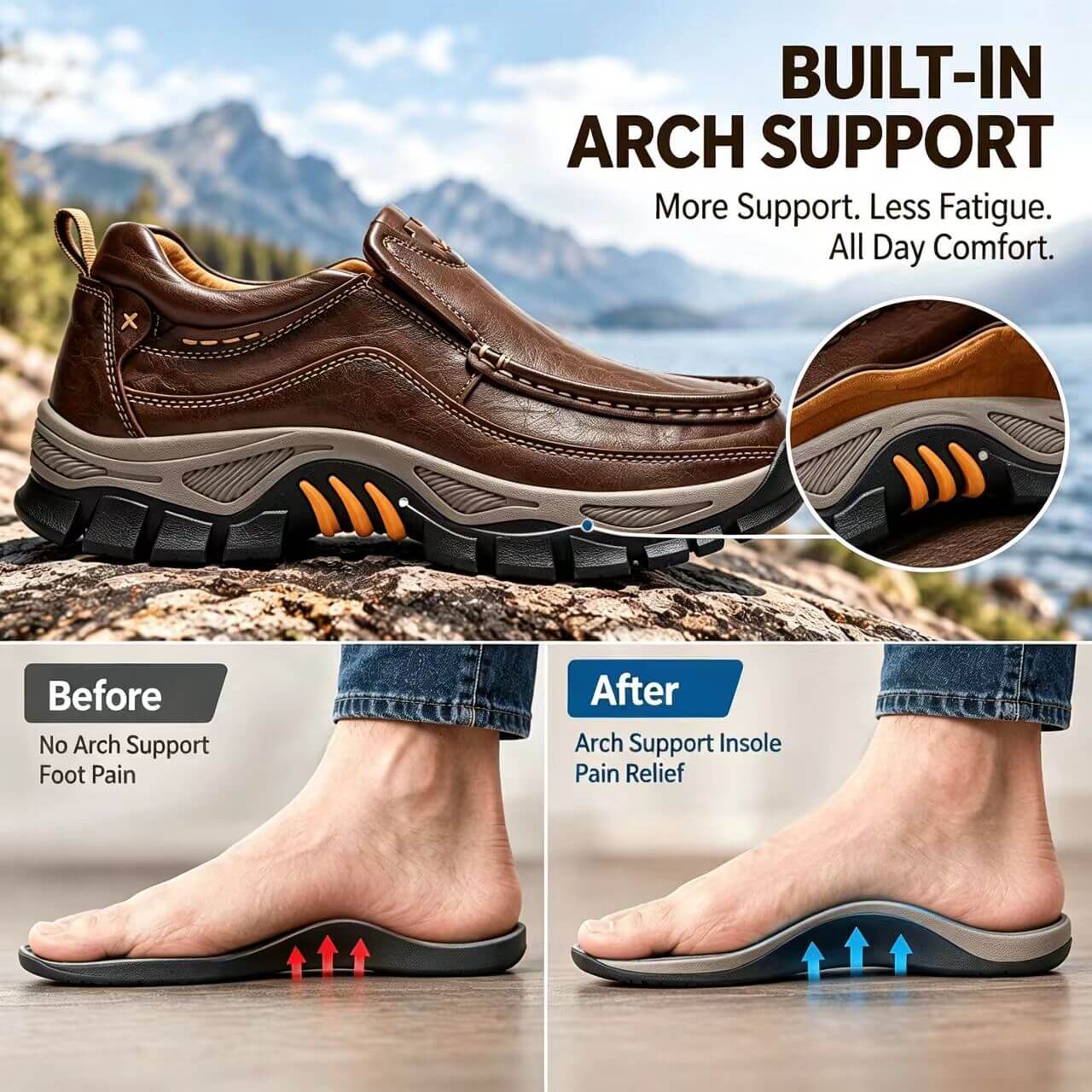 Men’s Leather Slip-On Walking Shoes – Classic Style, All-Day Comfort & Rugged Grip