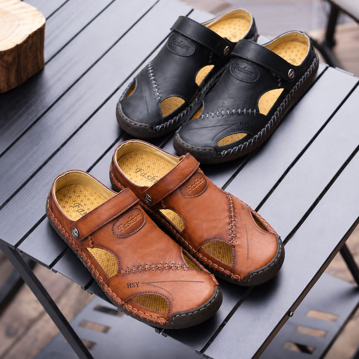Mens Casual Comfy Soft Sole Non-Slip Closed Toe Leather Sandals