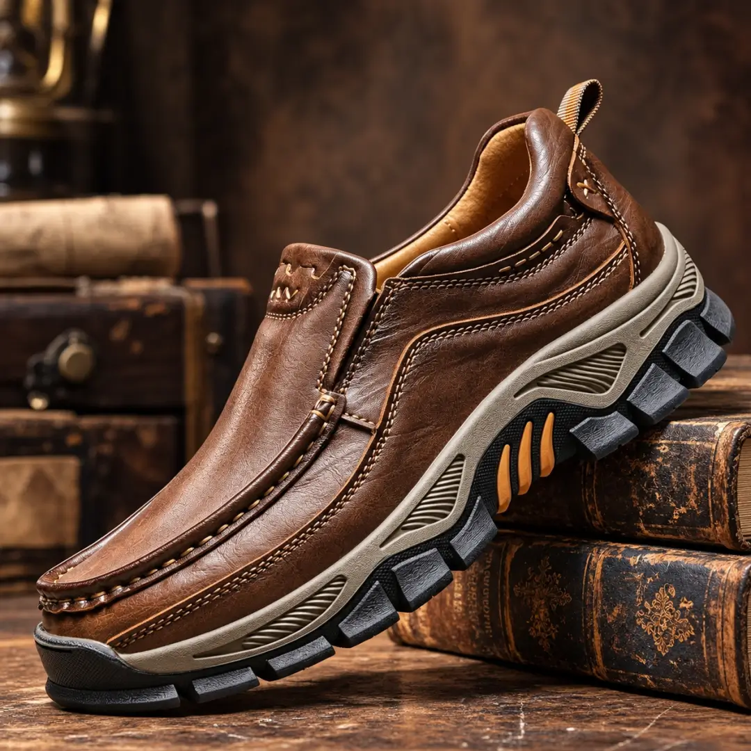 Men’s Leather Slip-On Walking Shoes – Hands Free, All-Day Comfort & Rugged Grip