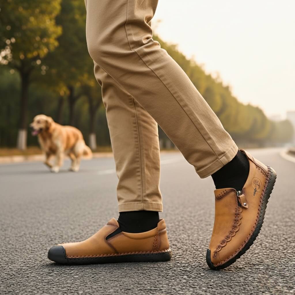 🔥Hot Sale🎁--40% OFF 🎉 Men Hand Stitching Vintage Casual Comfy Soft Sole Zipper Slip On Leather Loafers