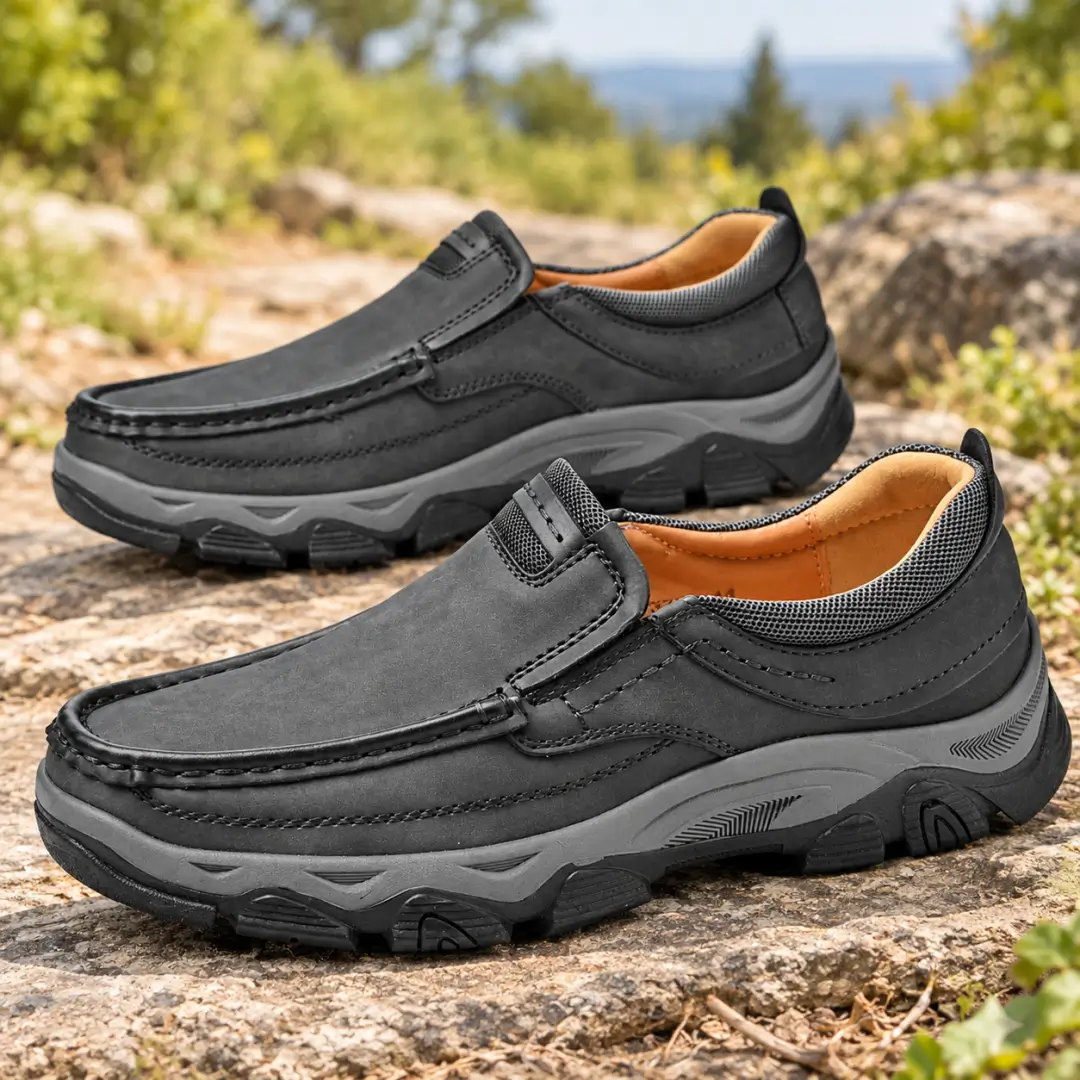Men's Orthopedic Genuine Leather Slip-On Loafers — Wide Toe Box & Arch Support for Relief in Every Step