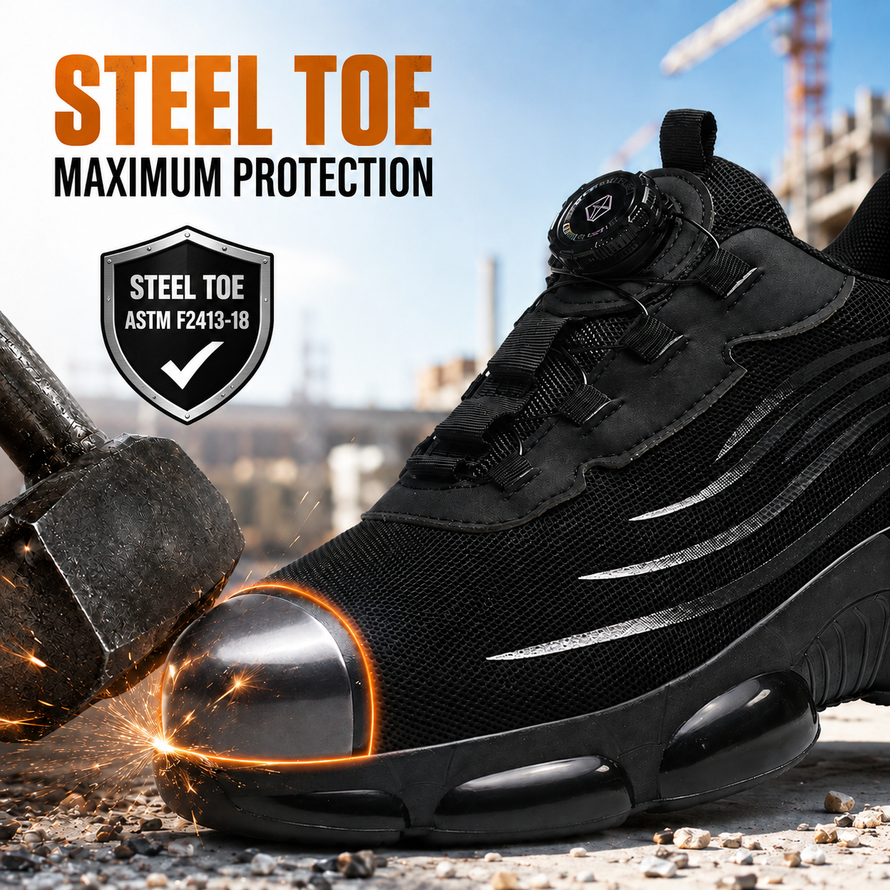 Men's lightweight and comfortable steel-toe industrial construction safety shoes