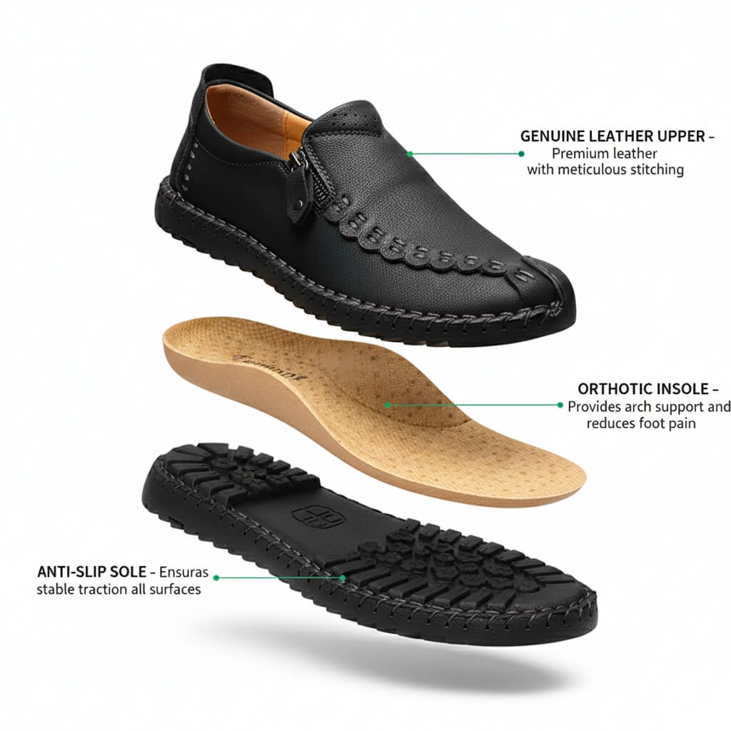🔥Hot Sale🎁--40% OFF 🎉 Men Hand Stitching Vintage Casual Comfy Soft Sole Zipper Slip On Leather Loafers