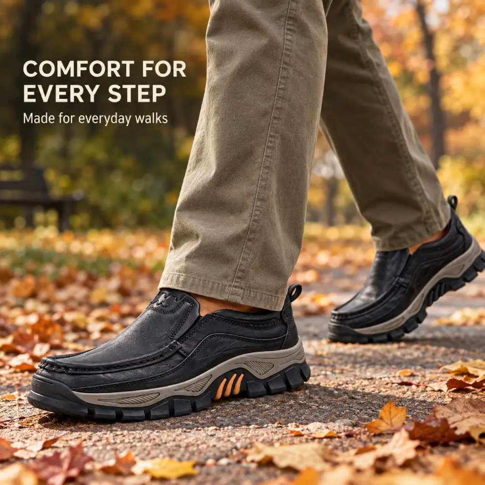 ⏰Limited Time 50% OFF🔥Men’s Orthopedic Genuine Leather Walking Shoes – Hands Free, All-Day Comfort & Rugged Grip