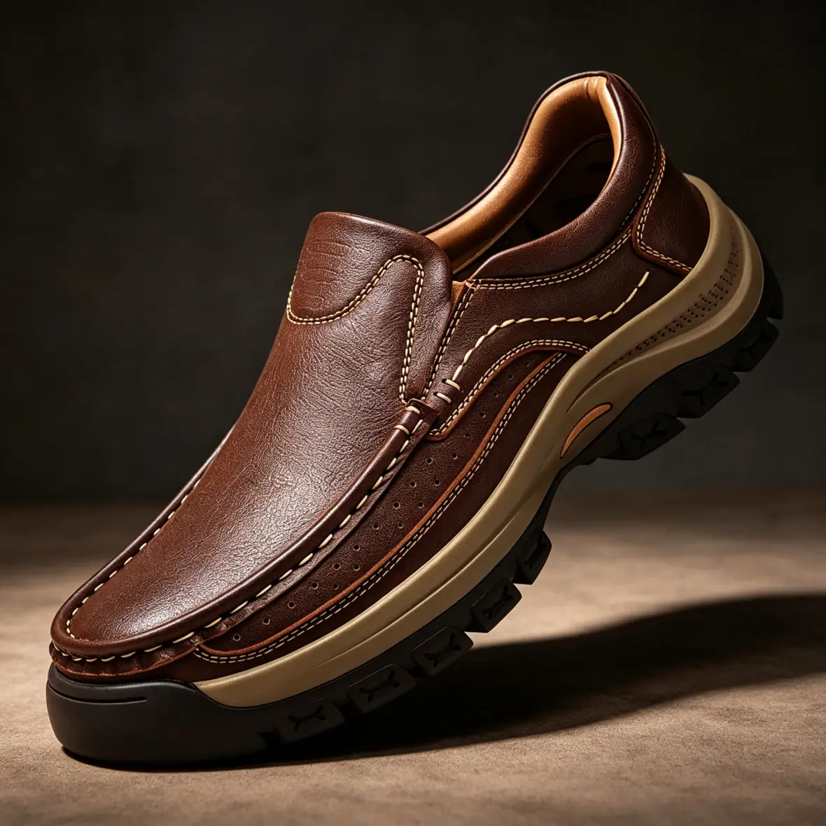 No More Foot Pain – Men's Orthopedic Wide Fit Leather Loafers Built for Standing & Walking All Day