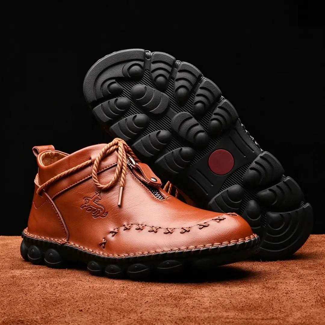 Men's Handcrafted Genuine Leather Zip-Up Boots — Easy On/Off & Arch Support for All-Day Comfort