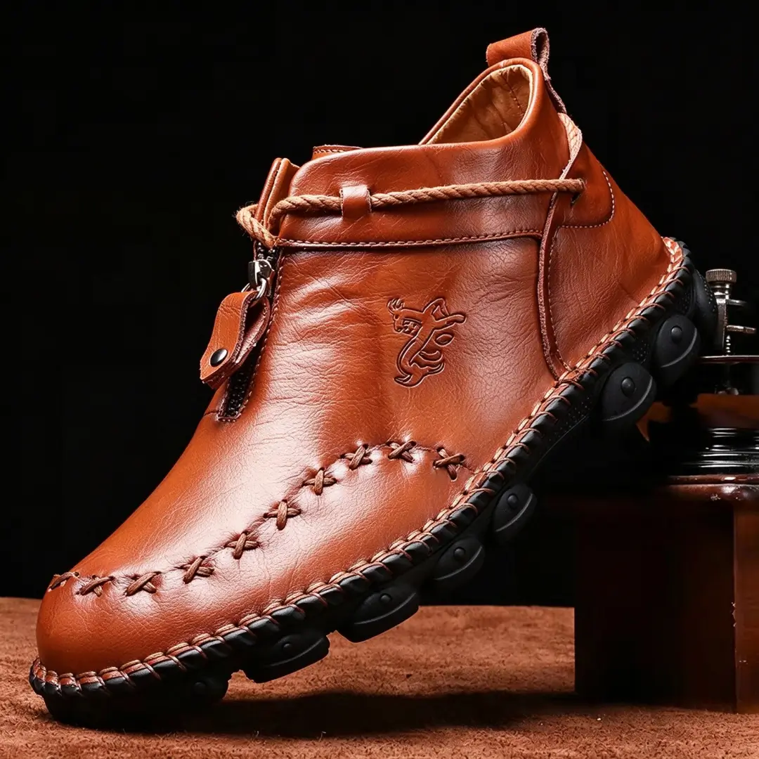 Men's Handcrafted Genuine Leather Zip-Up Boots — Easy On/Off & Arch Support for All-Day Comfort