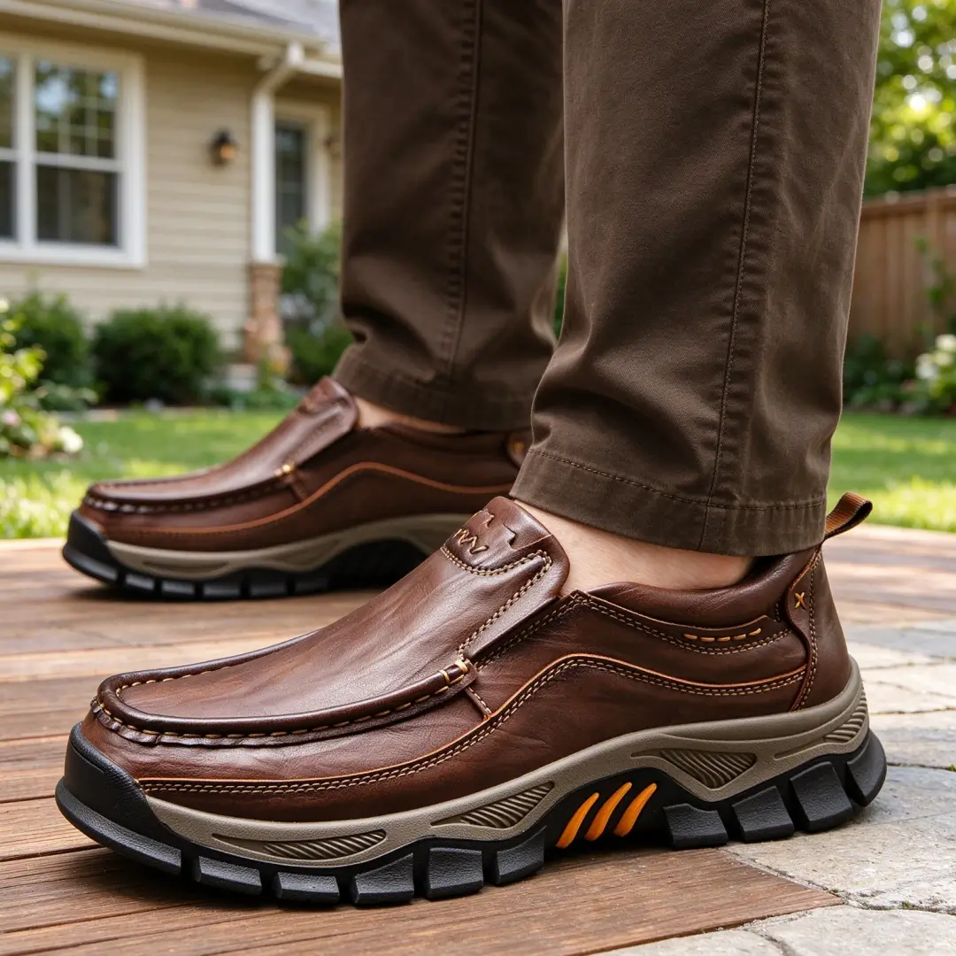 ⏰Limited Time 50% OFF🔥Men’s Orthopedic Genuine Leather Walking Shoes – Hands Free, All-Day Comfort & Rugged Grip