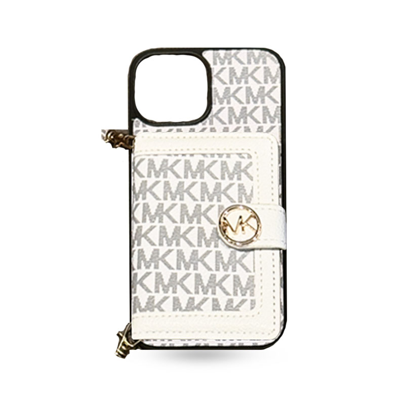 Leather MK iPhone Case With Card Holder And Strap White-ZDB251725