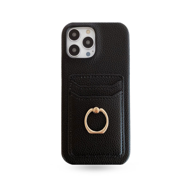 Leather Phone Case For iPhone with Card Holder Black-SHW240110