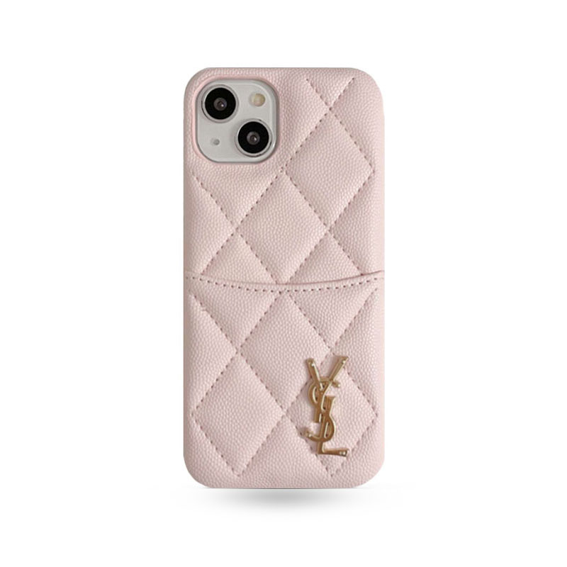 Leather YL iPhone Case With Card Holder Case Pink-LZW240606