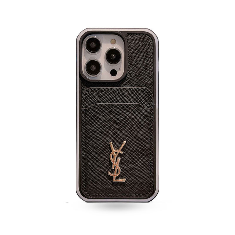 Leather YL iPhone Case With Card Holder Black-LBK241050