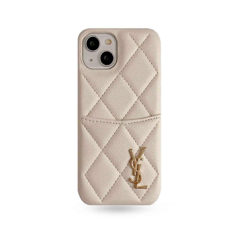 Leather YL iPhone Case With Card Holder Case White-LZW240606