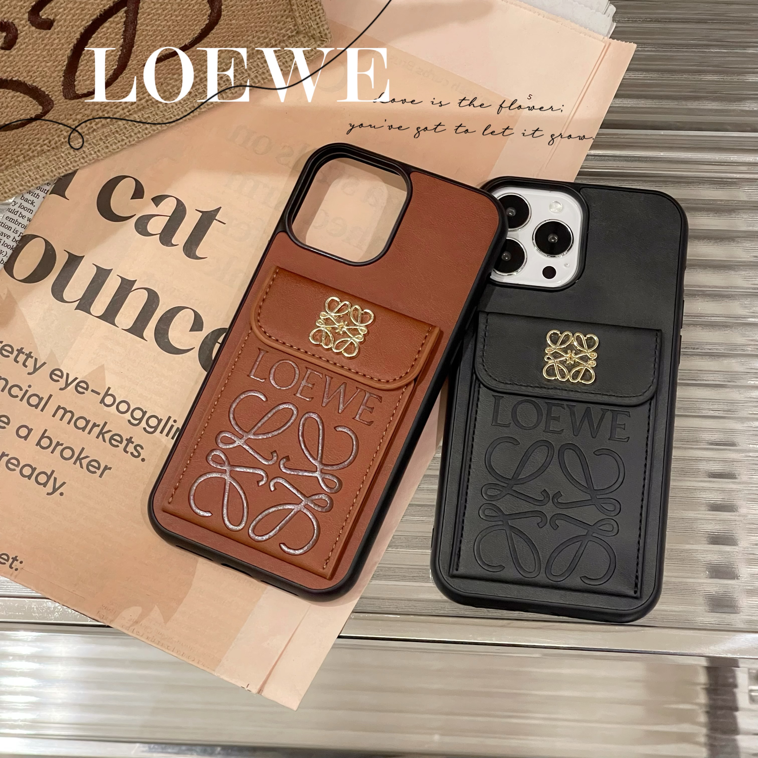 LOEWE iPhone Case With Card Holder Black-YH240326-casefeely