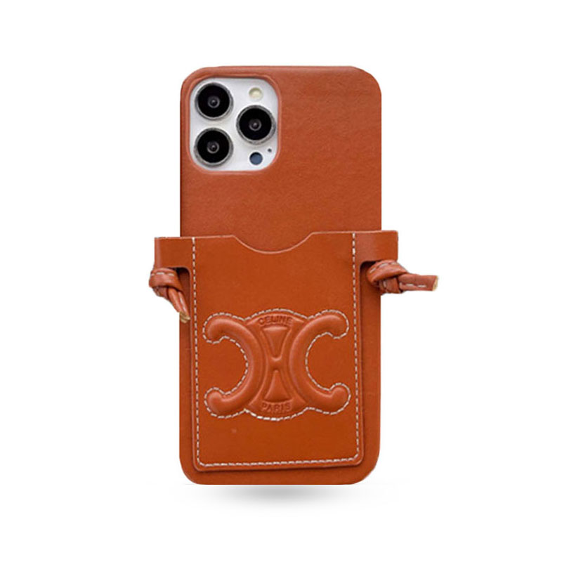 CL iPhone Case With Card Holder and Strap Brown-XK240326