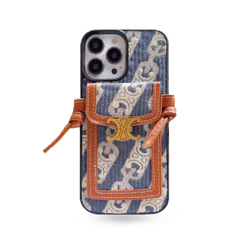 CL iPhone Case With Wallet and Strap Brown-Blue
