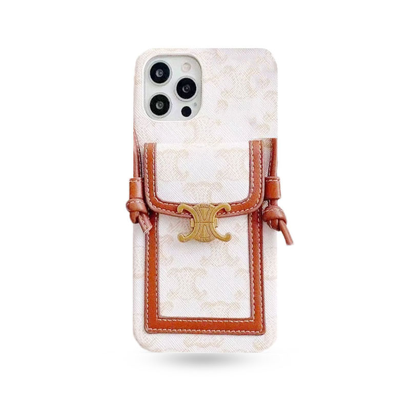 White CL iPhone Case With Card Holder -LH240109