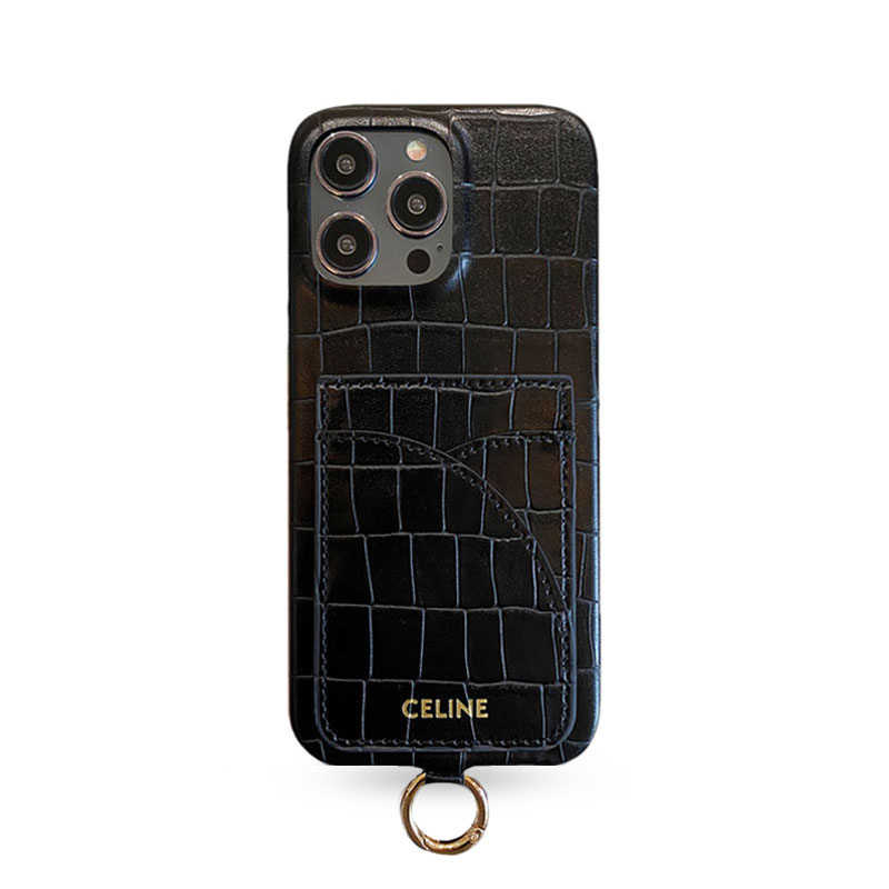 Alligator Print CL iPhone Case With Card Holder And Strap Blcak -EYP241415