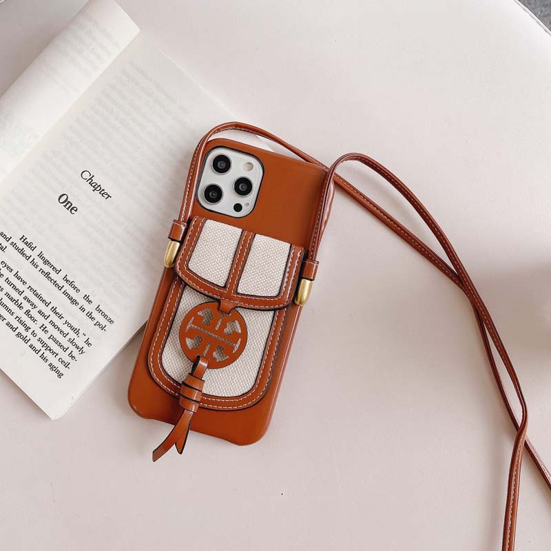 Tory Burch iPhone Case With Card Holder And Strap Brown Tory Burch iPhone Case With Card Holder And Strap Brown