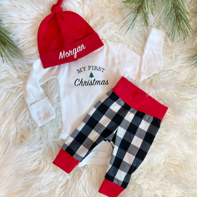 Baby Boy First Personalized Christmas Outfit Set Of 3