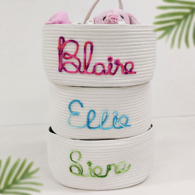 Baby Name Basket Rainbow Yarn Rope Gift Basket