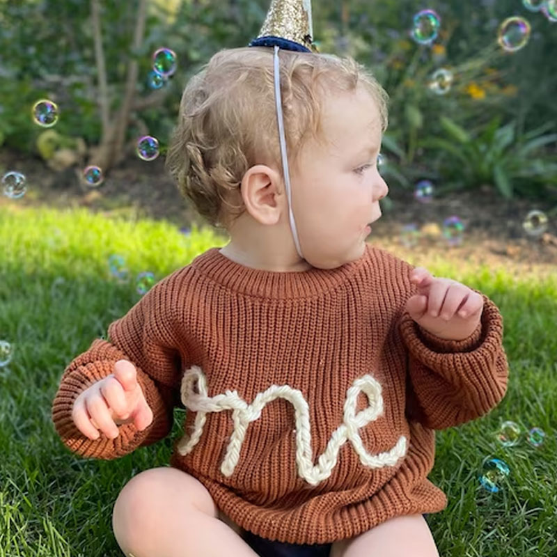Baby first birthday sweater embroidered number sweater