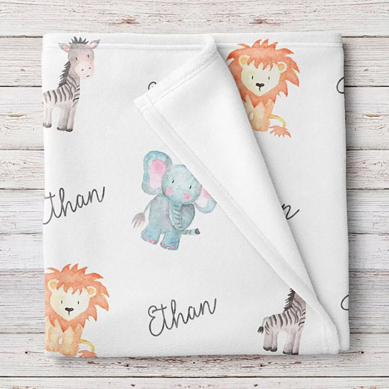 Personalized Baby Name Blanket Safari Animals Print Blanket Perfect Gift 