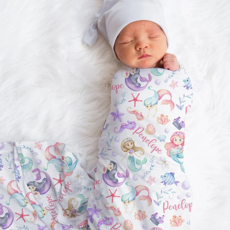 Custom Mermaids Baby Name Blanket Personalized Baby Girl Ocean Swaddle