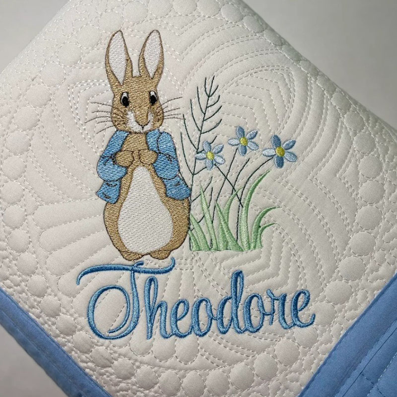 Personalized Baby Bunny Embroidered Baby Name Heirloom Keepsake Quilt