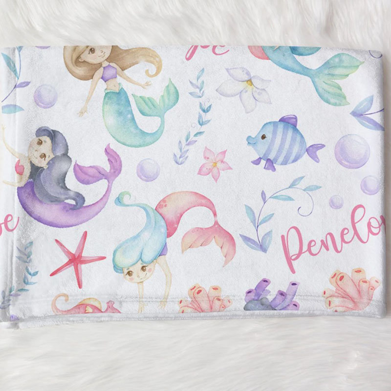 Custom Mermaids Baby Name Blanket Personalized Baby Girl Ocean Swaddle
