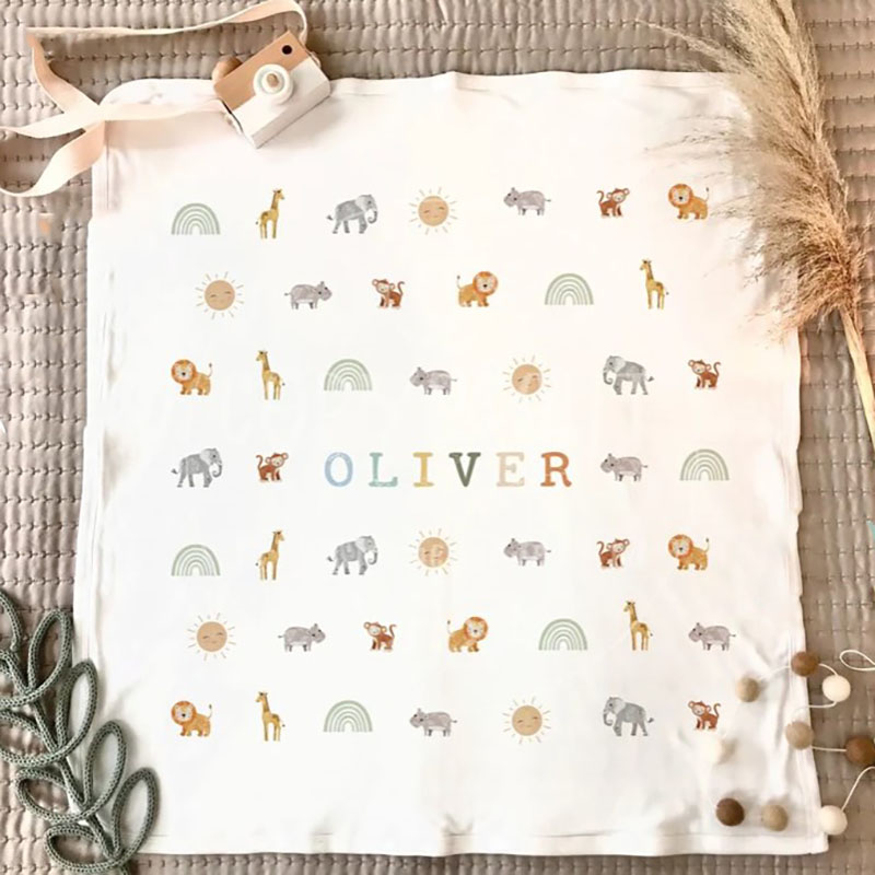 Personalized Baby Name Blanket Safari Baby Gift Blanket