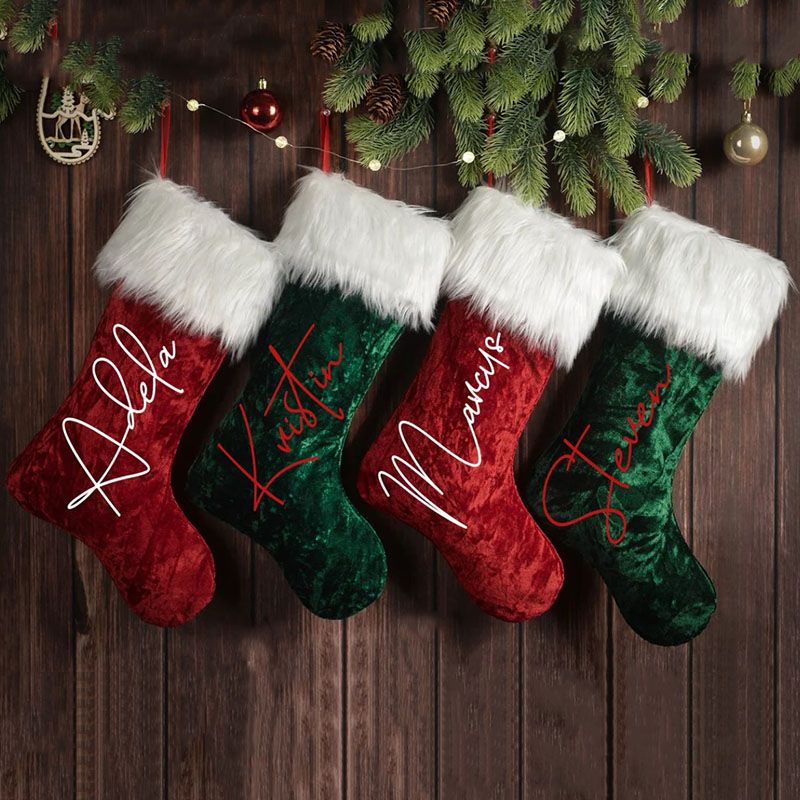 Red Gre’enChristmas Velvet Stocking, Personalized Christmas Stocking,