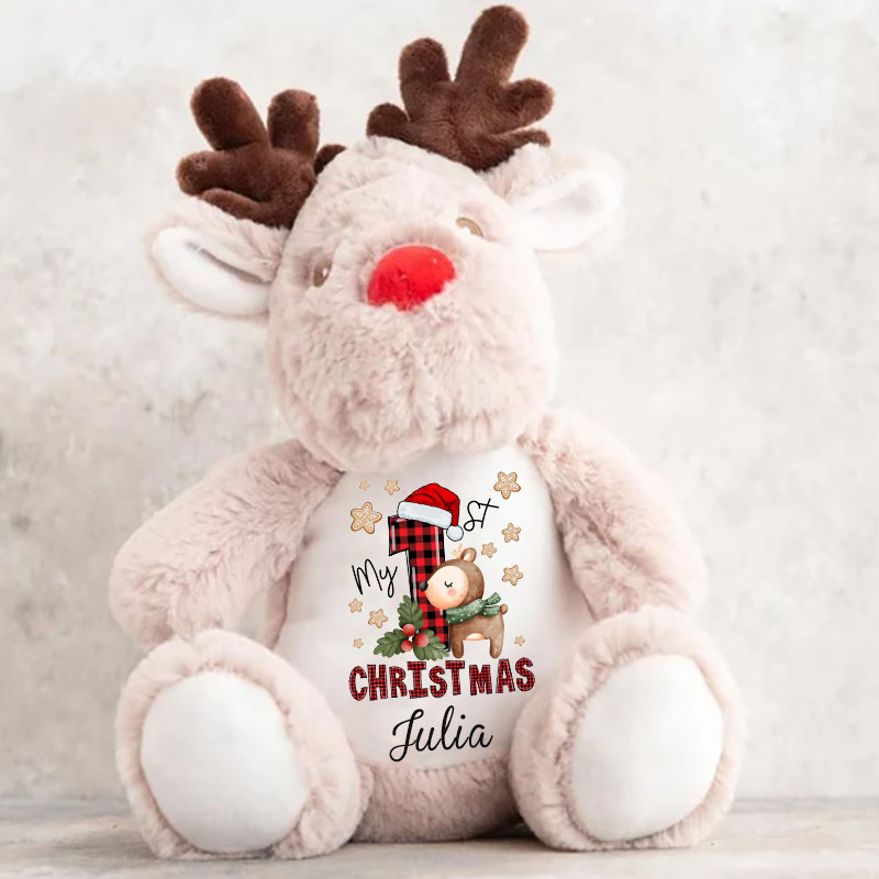 My 1st Cut Personalised Cute Reindeer Baby  Christmas Flush Toy