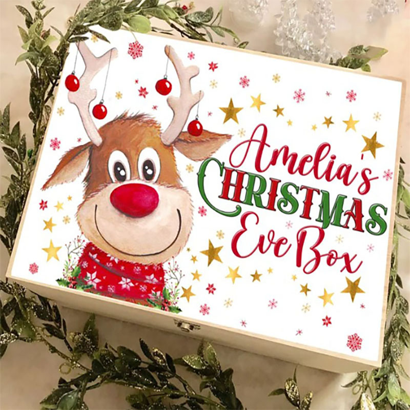 Personalised Christmas Eve Box Rudolph Reindeer Boys Girls Gift Unique Design Child's Xmas Surprise Keepsake