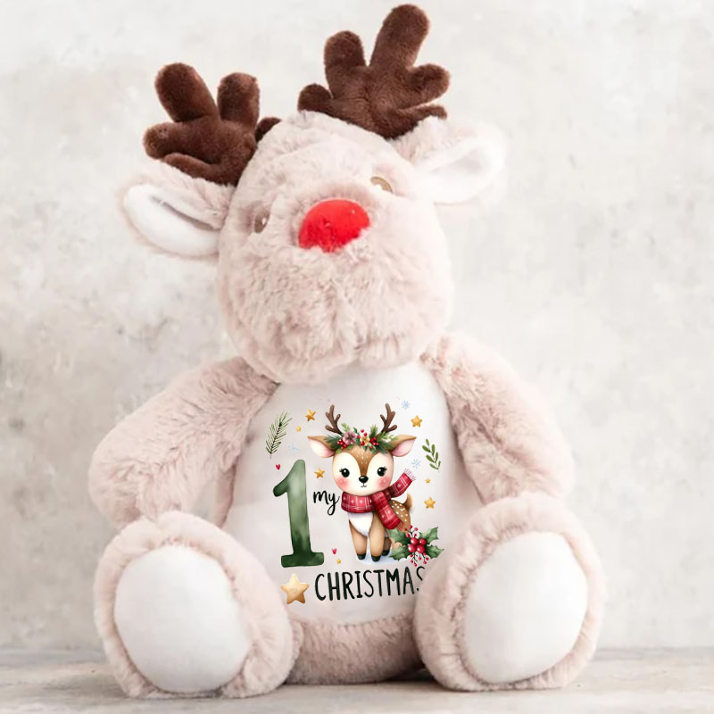 My 1st Christmas Reindeer Personalised Cute Baby Christmas Flush Toy