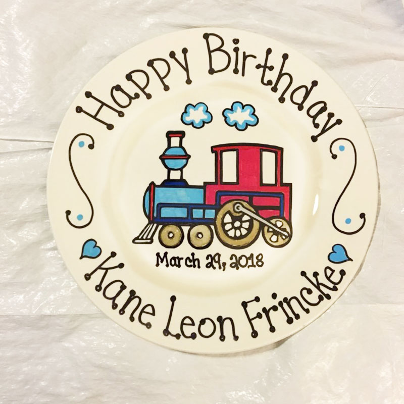 Birthday Plate with Owl Train Ceramic Plate Baby Gift